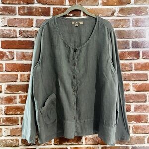 FLAX 100% Linen “Cardigan” Button Down in Grey, Size Medium